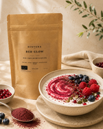 Red Glow Blend Bio Frucht Ritualmischung von DinVeda mit Rote Bete Aronia Hagebutte Hibiskus Acerola und Baobab