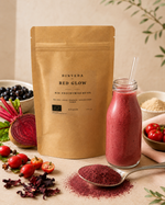 Red Glow Blend Bio Frucht Ritualmischung von DinVeda mit Rote Bete Aronia Hagebutte Hibiskus Acerola und Baobab