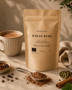 DinVeda Kakao Ruhe Bio Abend-Ritualmischung mit transparenter Etikett-Optik, Kakao-Latte und Kakaopulver